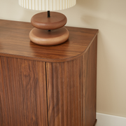 Reeded Walnut-Finish Sideboard Cabinet 64in