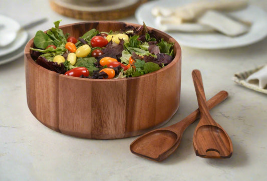 Acacia Wood Salad Bowl with Servers