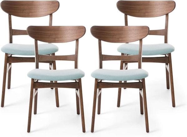 Mid-Century Upholstered Wood Dining Chairs Set of 4