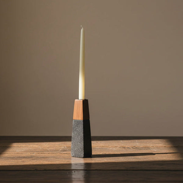 Tapered Marble Acacia Candleholder