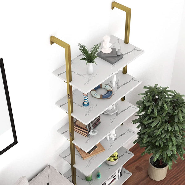 Marble-Print Six-Tier Ladder Bookcase – book case (view 3) | Roost & Roam