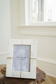 White Marble Brass Inlay Picture Frame