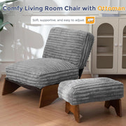 Grey Adjustable Accent Chair Featuring Plush Ottoman