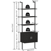 Wood-Grain Ladder Bookshelf with Cabinet – book case (view 2) | Roost & Roam