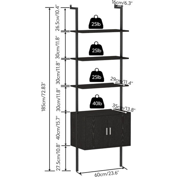 Wood-Grain Ladder Bookshelf with Cabinet – book case (view 2) | Roost & Roam