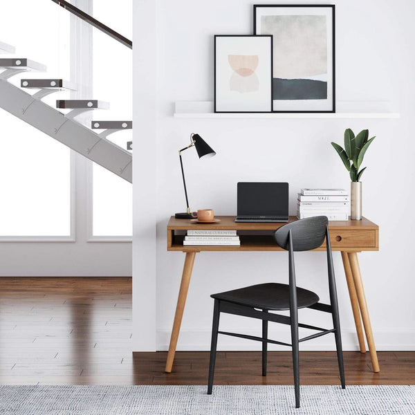 Walnut-Finish Writing Desk With Storage Cubby