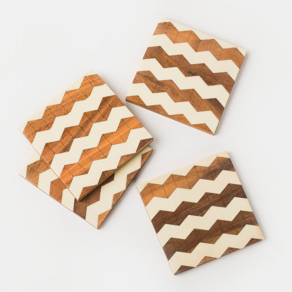 Chevron Wood and Resin Coaster Set