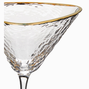Clear Hammered Gold-Rim Martini Glasses, Set of 2