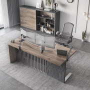 Wood-Grain Steel Executive Office Desk – home office set (view 6) | Roost & Roam