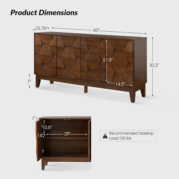 Hexagonal Relief Wood Sideboard Buffet