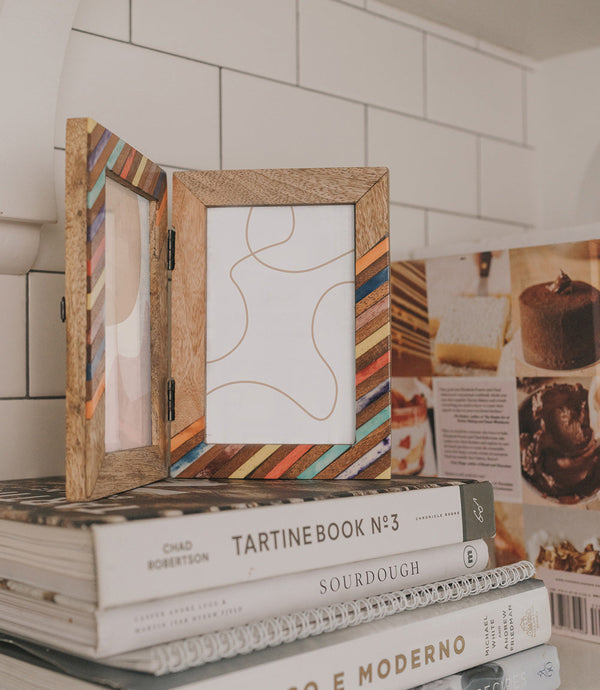 Bone Inlay Hinged Double Picture Frame