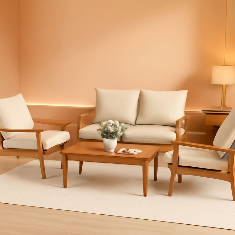 Outdoor Acacia Wood Patio Set With Cushions And Coffee Table