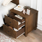 Walnut Fluted Nightstand, 3 Drawers