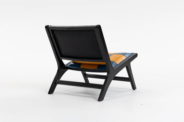 Patchwork Leather Sling Accent Chair — scale reference and proportion detail