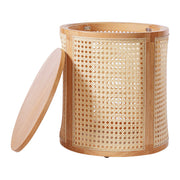 Cane Panel Round Wood Side Table