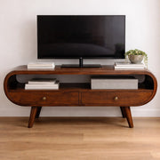 Curved Mango Wood Two-Drawer Media Unit