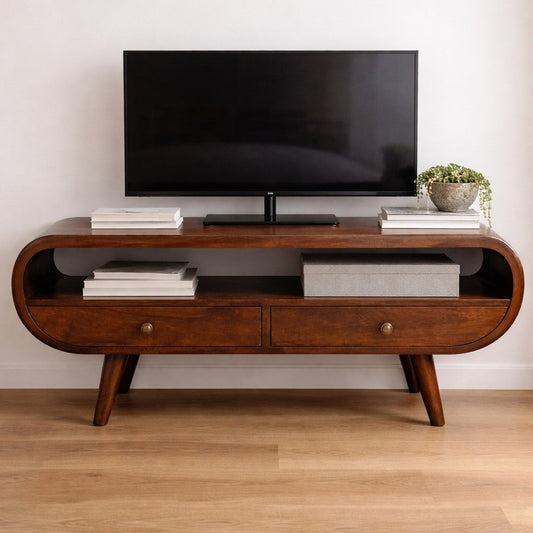 Curved Mango Wood Two-Drawer Media Unit