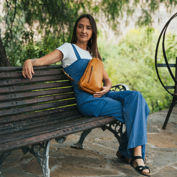 Vegetable-Tanned Leather Sling Backpack — Amber