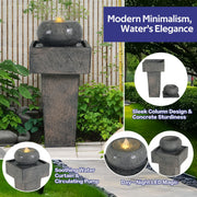 Cement-Finish Column Outdoor Fountain
