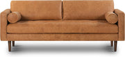 Cognac Leather Mid-Century Bolster Sofa