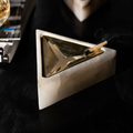 Triangular Alabaster and Brass Ashtray