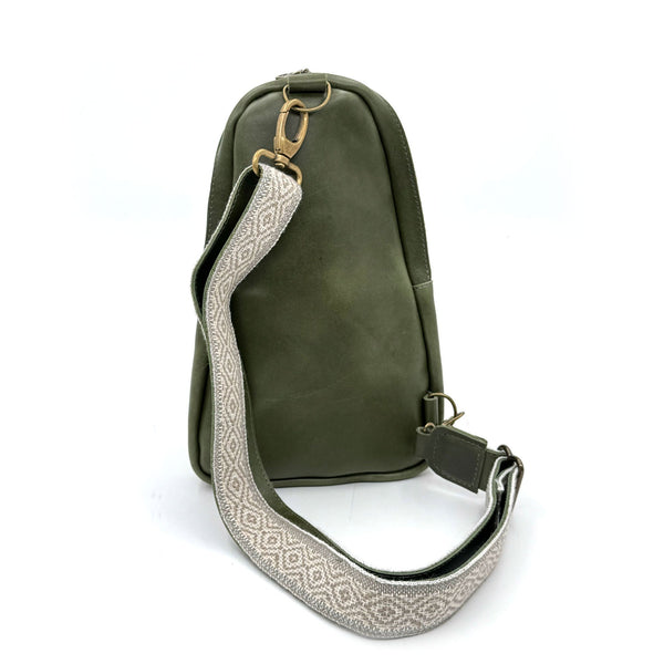 Vegetable-Tanned Leather Sling Backpack — Sage