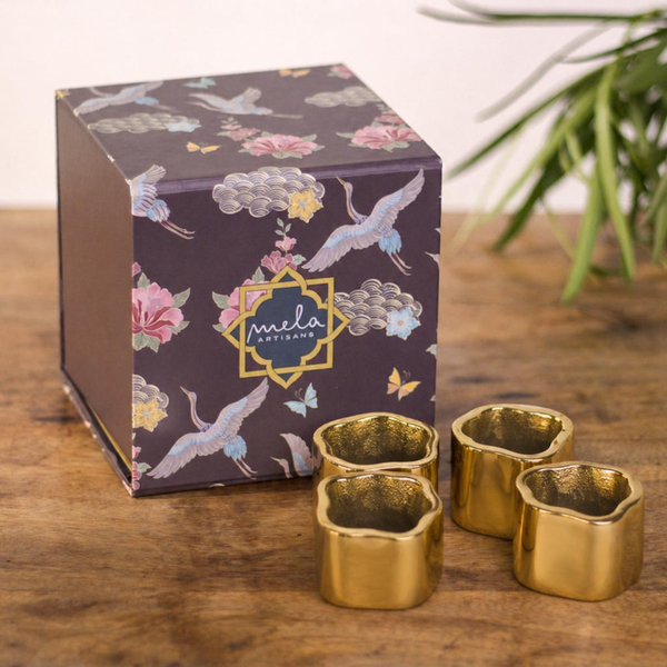 Gold Sculpted Handcrafted Napkin Ring Set