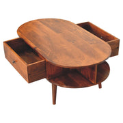 Oval Wood Coffee Table with Storage