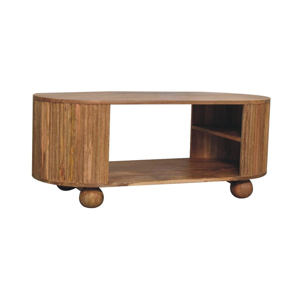 Reeded Mango Wood Oval Coffee Table