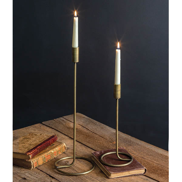 Brass-Finish Taper Candle Holders, Set of 2