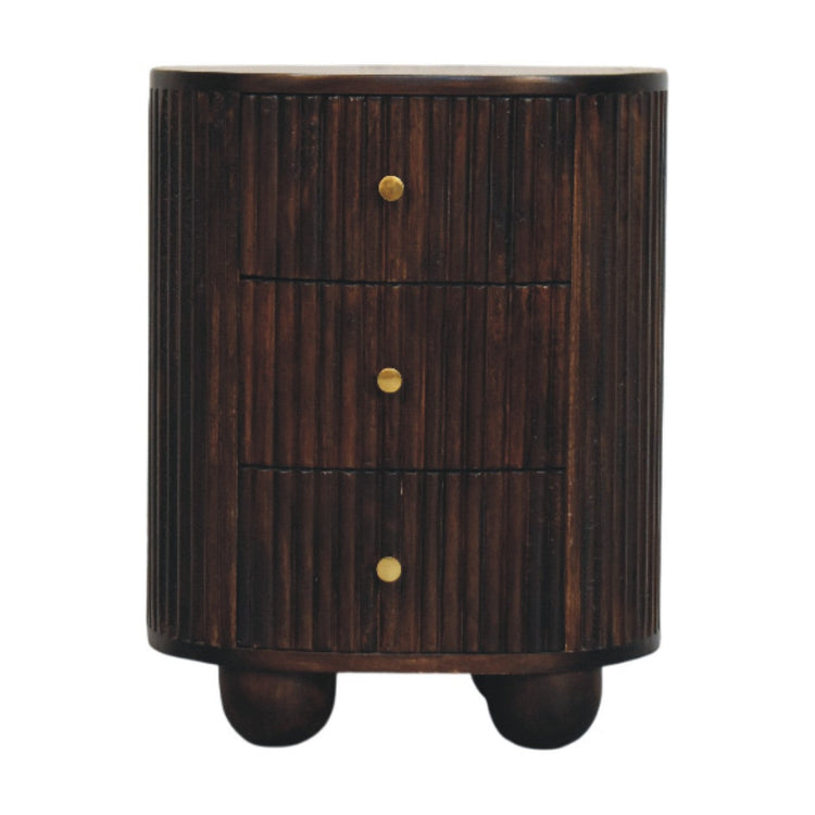 Fluted Mango Wood Drum Nightstand