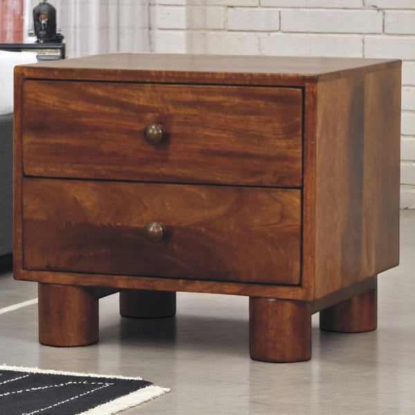 Chestnut Mango Wood Two-Drawer Nightstand