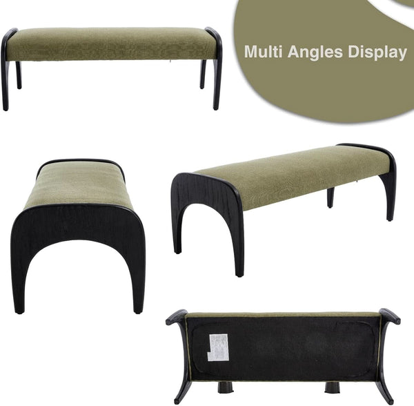 Linen-Texture Upholstered Arch-Leg Bench – ottoman (view 3) | Roost & Roam
