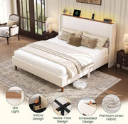 Upholstered Queen Bed Frame With LED and USB