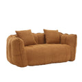 Channel-Tufted Boucle Loveseat Sofa — Rounded channel-tufted loveseat in warm boucle-texture upholstery with two cushions