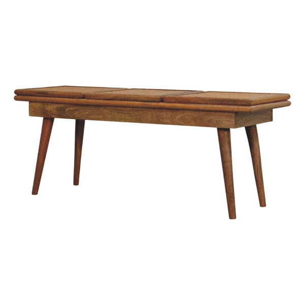 Tri-Panel Cane Top Wood Bench