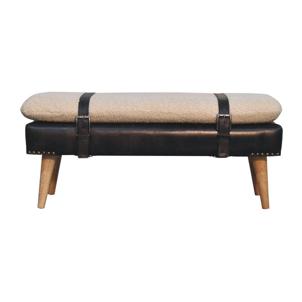 Bouclé Leather Upholstered Bench