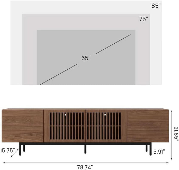 Walnut Veneer Slatted TV Stand 78-Inch
