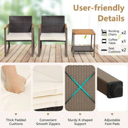 Three Piece Rocking Bistro Set With Cushions And Coffee Table For Outdoor Rattan Patio Off White