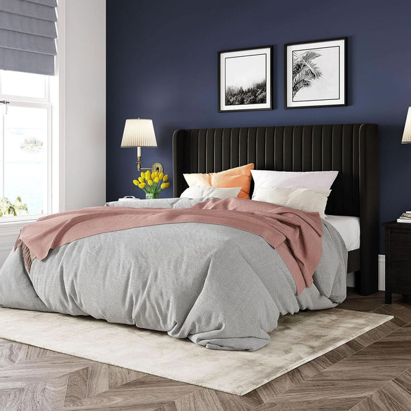 Wingback Velvet Queen Bed Frame