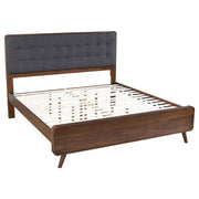 Walnut-Finish Tufted Upholstered King Platform Bed