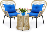 Outdoor Wicker Patio Bistro Set 3 Piece With Glass Table