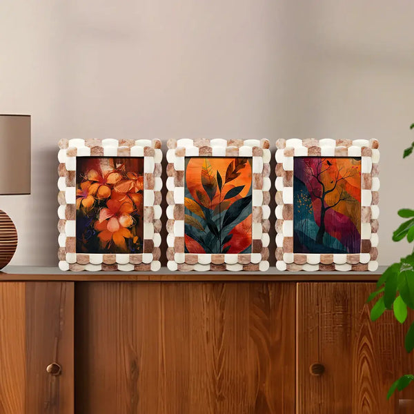 Scalloped Bone Inlay Picture Frame Set