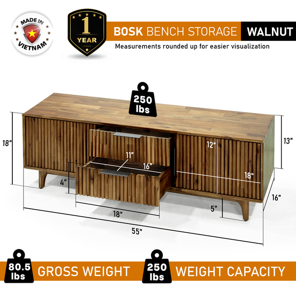 Reeded Wood Storage Bench
