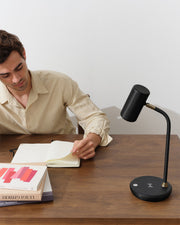 Brass LED Desk Lamp with Adjustable Shade & Wireless Charging