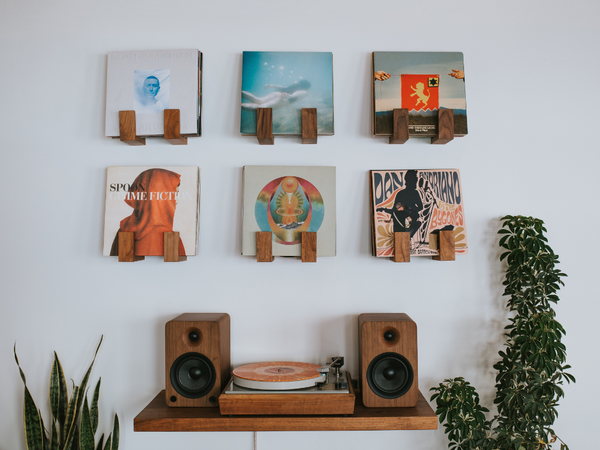 Hardwood Floating Record Display Shelf