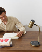 Brass LED Desk Lamp with Adjustable Shade & Wireless Charging