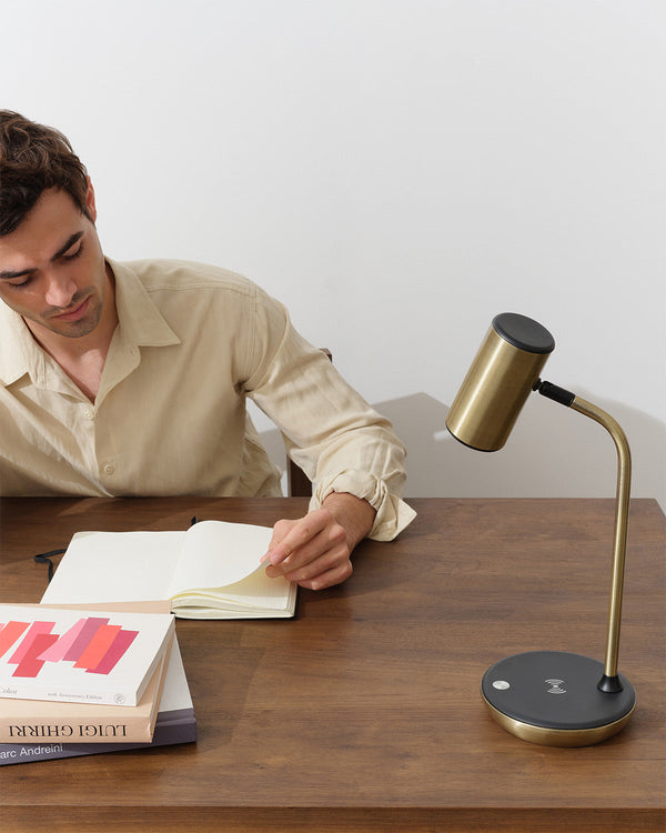 Brass LED Desk Lamp with Wireless Charging