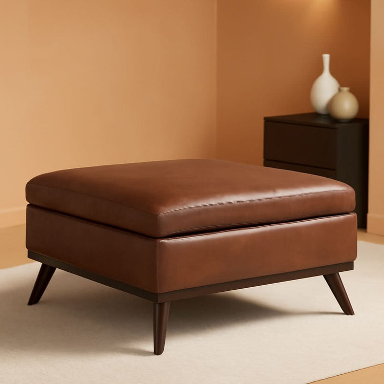 Leather-Look Square Storage Ottoman