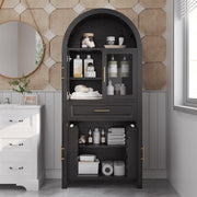 Black Arched Pantry Cabinet with Glass Doors
